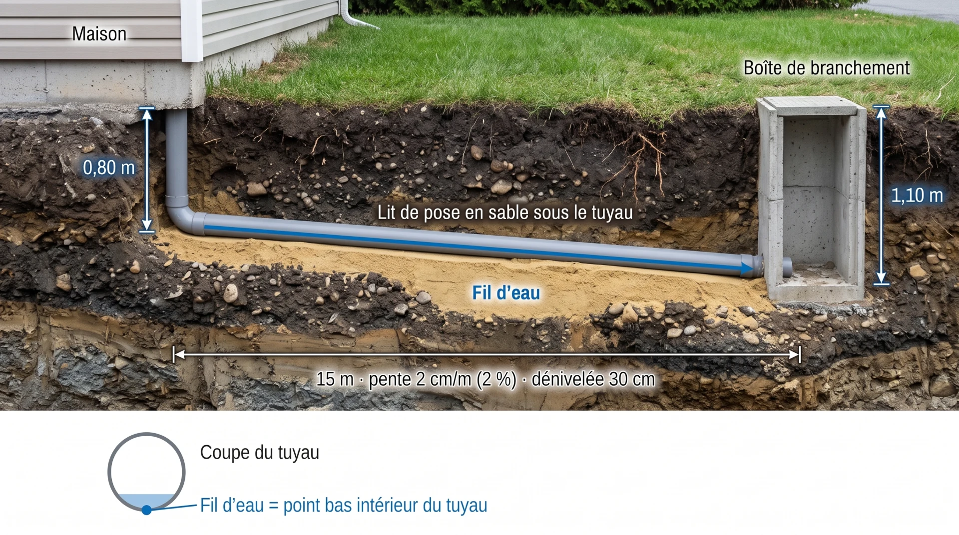 Pente canalisation enterrée : normes, calcul et erreurs à éviter